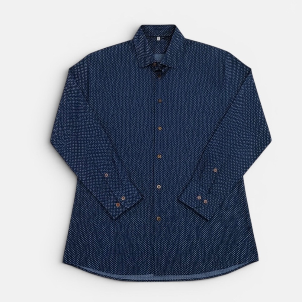 S&L State Liberty Mens Navy Blue Dot Long Sleeve Button Down Shirt XL Stretch